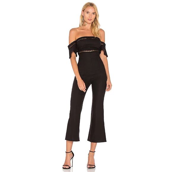 Stone Cold Fox Morrissey Linen Black Lace Crop Flare Leg Strapless Jumpsuit 2